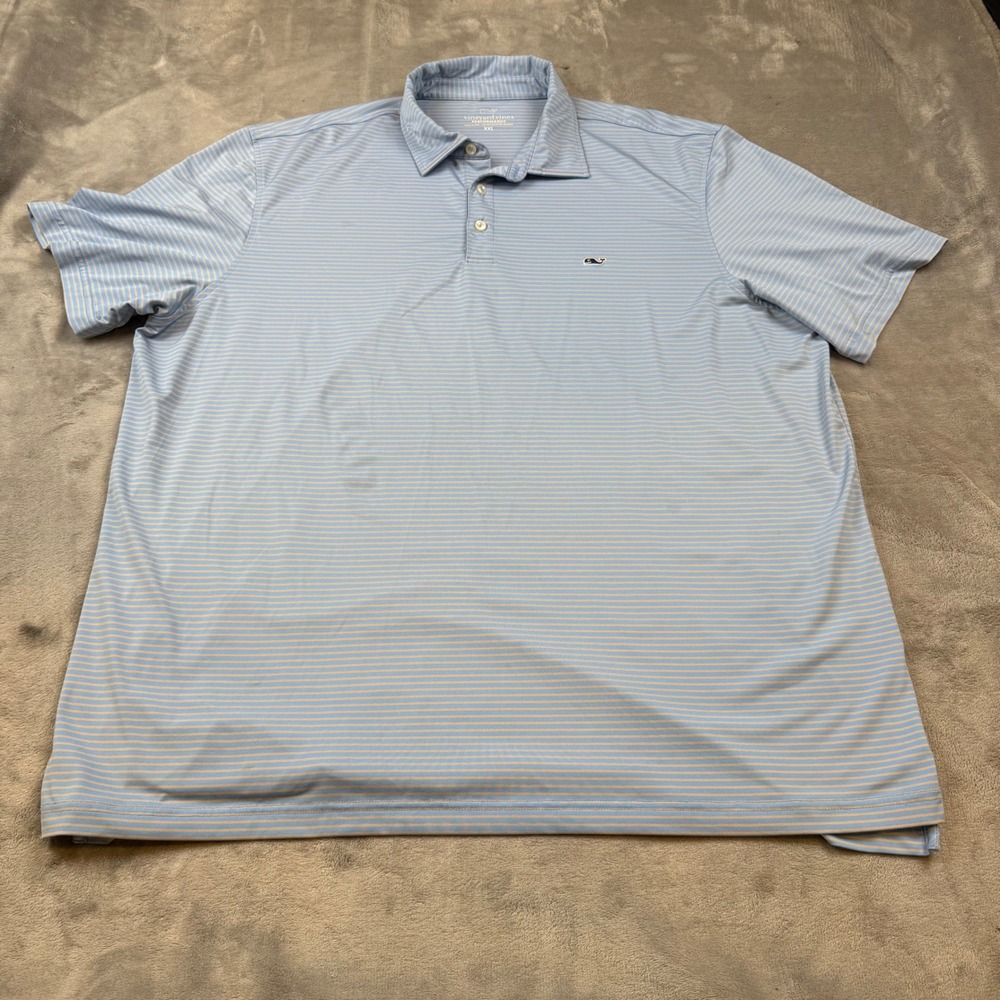 Vineyard Vines XXL Blue Striped Performance Golf Polo Shirt Mens